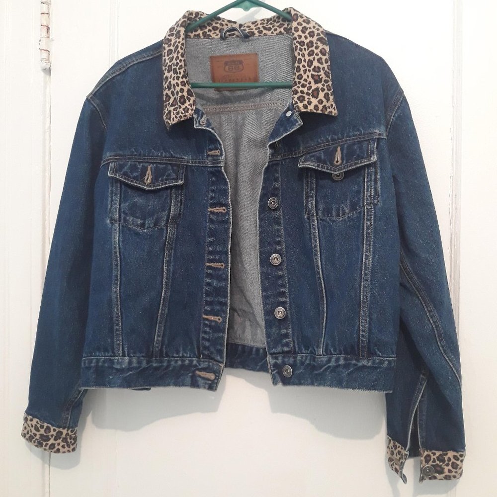 Vintage Route 66 Leopard Jean Denim Jacket